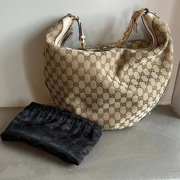 Gucci Biba Monogram Canvas Studded Hobo Bag - Picture 12 of 12